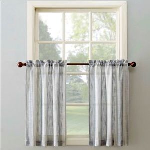 Four pairs of gray stripe linen curtain panels